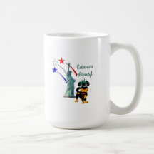 Valp med damfrihet och fyrverkerier kaffe mugg