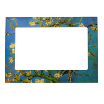 Van Gogh; Blomstra mandelträd, vintageblommor Ram Med Magnet
