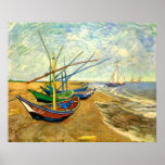 Van Gogh fiskebåtar på strand på Saintes Maries Print