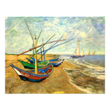 Van Gogh fiskebåtar på strand på Saintes Maries Anpassade Tillkännagivande