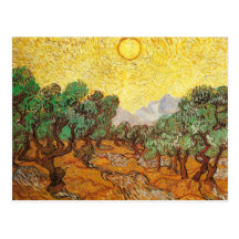 Van Gogh olivgröna träd gul himmel & sol (F710) Vykort