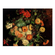 Van Gogh; Vas med Zinnias och pelargoner Vykort