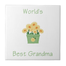 världs bäst mormor (gula blommor) keramiska plattor