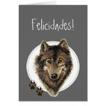 Vattenfärgvargen spårar Felicidades! Födelsedag Hälsnings Kort