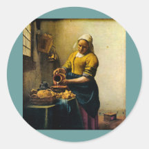 Vermeers hällande mjölk för Maidservant (circa 166 Klistermärke
