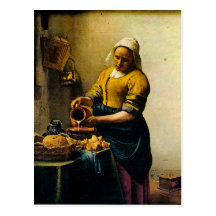 Vermeers hällande mjölk för Maidservant (circa 166 Vykort