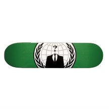 Vi är anonym grönt och svärtar flagga skate board
