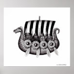 Vikings i svartvita Drekar skrivar att dra för fär Affisch