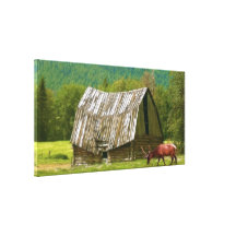 Vildälg & gammalt lantligt ladugård- & ängkonsttry sträckta canvas tryck