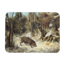 Vildsvin i snön som undertecknas som Courbet (fejk Flexibel Magnet
