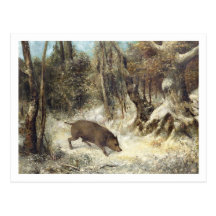 Vildsvin i snön som undertecknas som Courbet (fejk Vykort