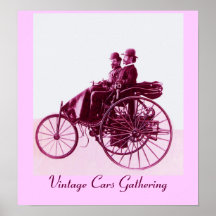 Vintage bilar som samlar, purpurfärgad rosa vit affischer