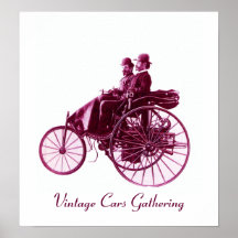 Vintage bilar som samlar, purpurfärgad violett vit affisch