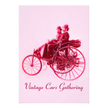 Vintage bilar som SAMLAR röda fuchsia rosor Personliga Inbjudan