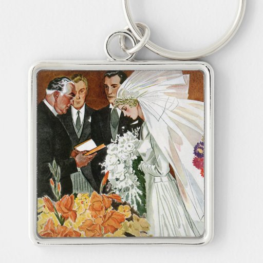Vintage bröllopceremoni, brudbrudgumnygift person nyckelring
