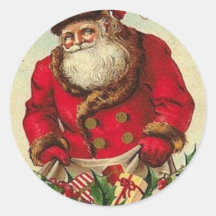 Vintage_Christmas_Santa_sticker Runda Klistermärken