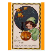 vintage-lite-flicka-flyg-pumpa-svart-katt-kort vykort