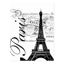 Vintage Paris & Eiffel tornetikett Vykort