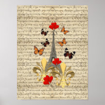Vintage Paris & fjärilar Print