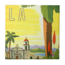 Vintage resoraffisch, Los Angeles, Kalifornien Kakelplatta Av Kerami
