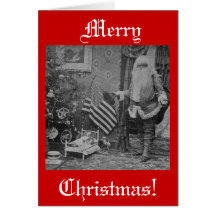 Vintage Santa och amerikanska flagganjulen Kort