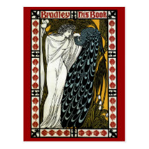 Vintageart nouveau; Denna kyss, kvinna med påfågel Vykort
