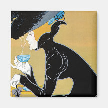 Vintageart nouveau, kvinna som dricker Marco Polo  Magneter För Kylskåp