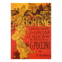 Vintageart nouveaumusik; LaBoheme opera, 1896 Tillkännagivande