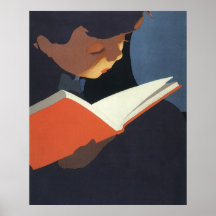 Vintagebarnläsning en bok, back to school Time! Affisch