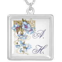 Vintageblåa blommor anpassningsbar halsband