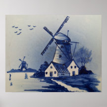 Vintageblått och vit Delft Print