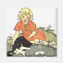 Vintageflicka och Kittie magnet Kylskåpmagneter