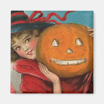 VintageHalloween flicka och en pumpa magneter