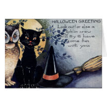 VintageHalloween svart katt Kort