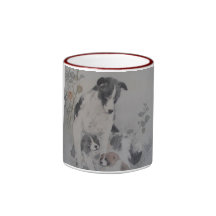 Vintagehund och valpar kaffe koppar