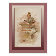 Vintageillustration av en härlig kvinna vykort