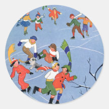 Vintagejul, barnskridskoåkning på damm klistermärken