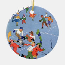 Vintagejul, barnskridskoåkning på damm jul dekorationer