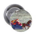 Vintagejultomten en öppen Sleigh för häst i snö Knapp Med Nål
