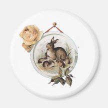 Vintagekaninfamilj Magnet För Kylskåp