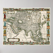 Vintagekarta 1666 av Asien Posters