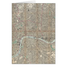 Vintagekarta av London (1890) Hälsningskort