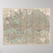 Vintagekarta av London (1890) Print