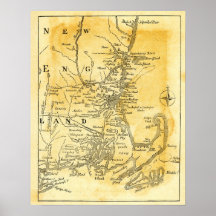 Vintagekarta av New England Affisch