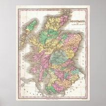 Vintagekarta av Skottland (1827) Affischer