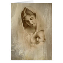 Vintageporträtt som älskar det hållande babybarnet hälsnings kort