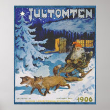 Vintageskandinav 1906 Jultomten i Sleigh Affischer
