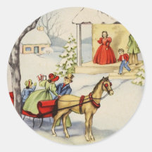 vintagesleighritt Christmas_sticker Runda Klistermärken
