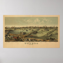 VintageToledo Ohio karta 1876 Affisch