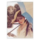 VintageUmberella flicka Notecard Kort